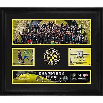 Collage encadré de 20" x 24" des champions de la Coupe MLS 2020 de Columbus Crew avec un morceau de ballon utilisé lors du match de la Coupe MLS 2020 - Édition limitée à 200