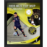 Collage encadré 16" x 20" du MVP de la Coupe MLS 2020 de Lucas Zelarayan Columbus Crew avec un morceau de filet utilisé lors du match de la Coupe MLS 2020 - Édition limitée à 250 exemplaires