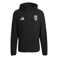 Men's adidas  Black Columbus Crew Tiro Travel Full-Zip Hooded Windbreaker
