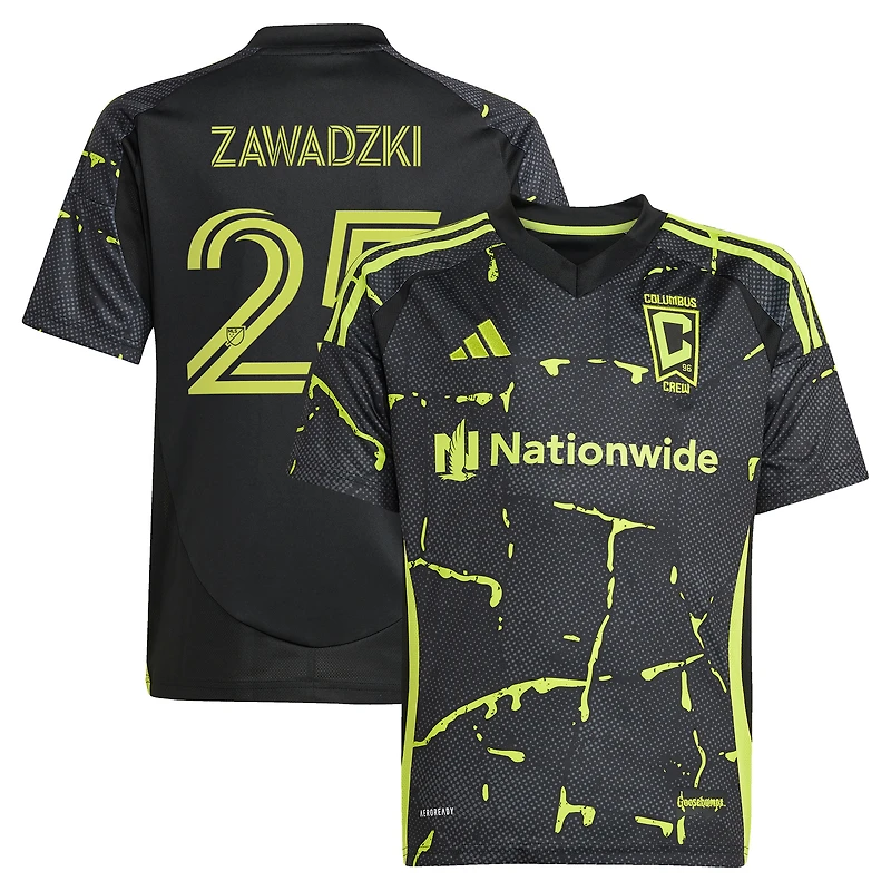 Maillot de joueur réplique du kit Goosebumps 2025 noir Columbus Crew Sean Zawadzki pour jeunes adidas