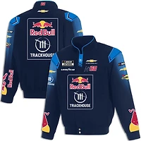 Veste de course en sergé bleu marine Connor Zilisch 2026 Trackhouse Red Bull pour homme, modèle JH Design, à boutons-pression.