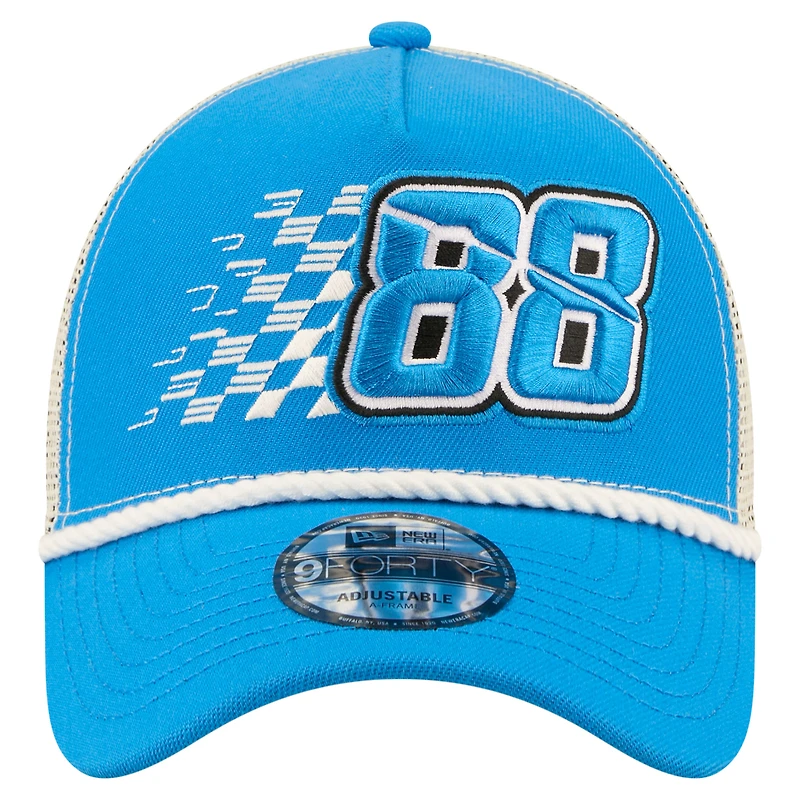Casquette trucker New Era bleue pour homme Connor Zilisch Trackhouse Driver Number A-Frame 9FORTY, ajustable.