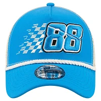 Casquette trucker New Era bleue pour homme Connor Zilisch Trackhouse Driver Number A-Frame 9FORTY, ajustable.