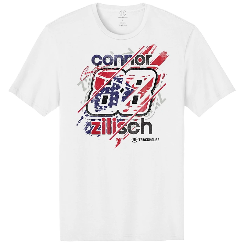 T-shirt blanc Trackhouse Racing Team Collection Connor Zilisch 2026 avec drapeau du pilote