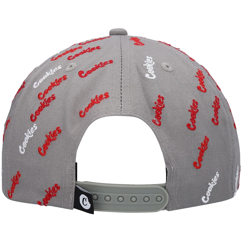 Casquette snapback grise à triple faisceau pour hommes Cookies