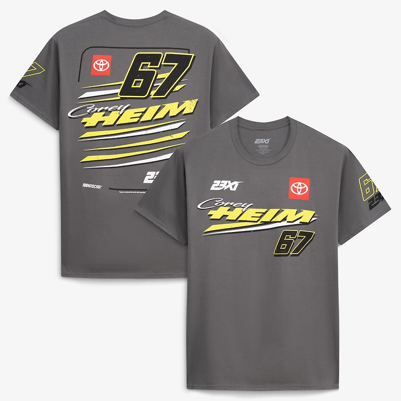 T-shirt à col rond anthracite 23XI Racing Corey Heim n° 67 pour homme