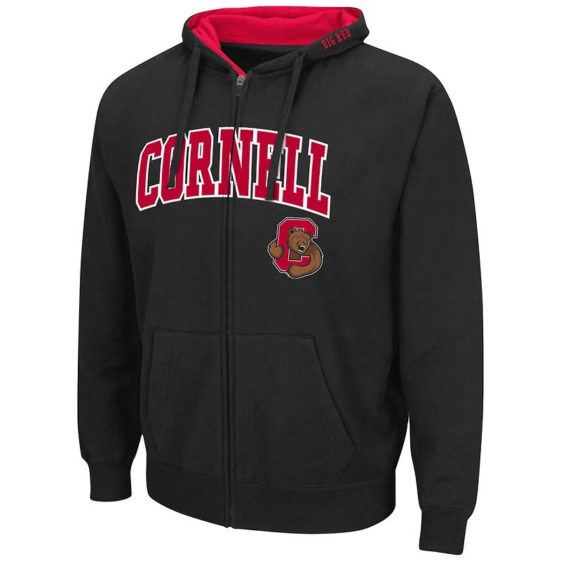 Men's Colosseum Black Cornell Big Red Arch & Logo 3.0 Full-Zip Hoodie