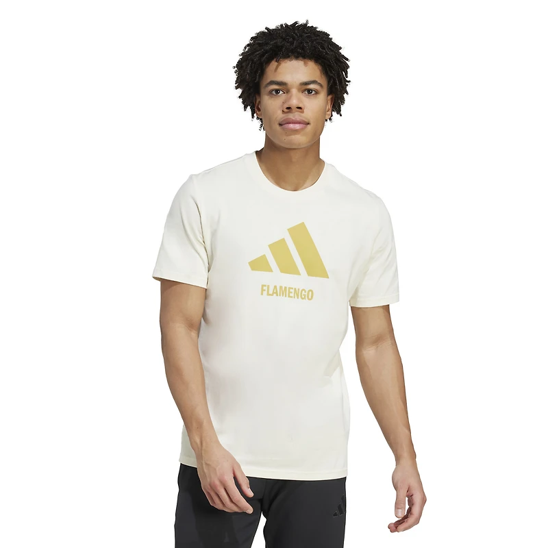 Men's adidas  Cream CR Flamengo Three-Stripes Wordmark T-Shirt