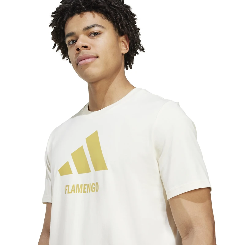 Men's adidas  Cream CR Flamengo Three-Stripes Wordmark T-Shirt