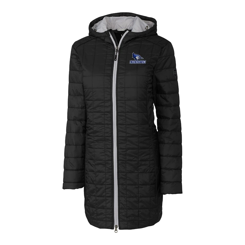 Manteau long à capuche Primaloft Eco pour femme, noir, Cutter & Buck, Creighton Bluejays, Rainier
