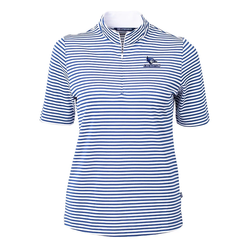 Women's Cutter & Buck Blue Creighton Bluejays DryTec Virtue Eco Pique Stripe Recycled Polo