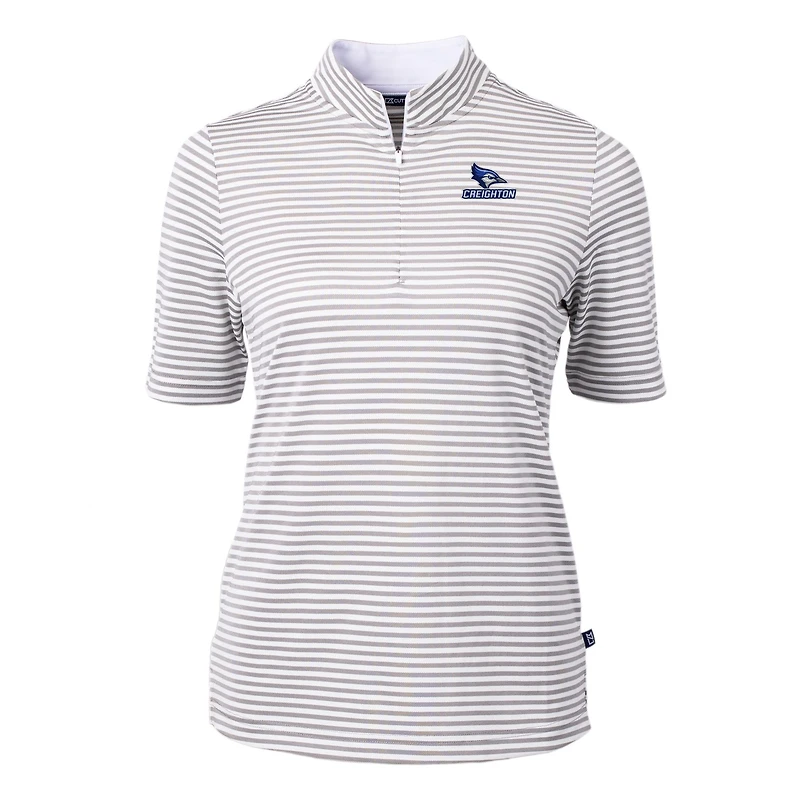 Polo recyclé à rayures piqué écologique DryTec Virtue pour femme, gris, Cutter & Buck, Creighton Bluejays