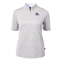 Polo recyclé à rayures piqué écologique DryTec Virtue pour femme, gris, Cutter & Buck, Creighton Bluejays