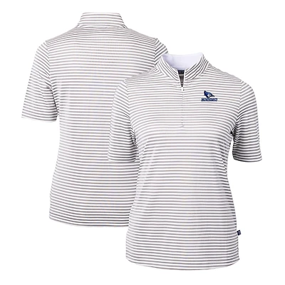 Polo recyclé à rayures piqué écologique DryTec Virtue pour femme, gris, Cutter & Buck, Creighton Bluejays