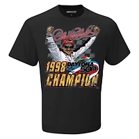 T-shirt Dale Earnhardt 1998 Daytona 500 Champion Legend noir avec drapeau à damier pour homme