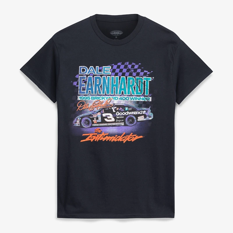 T-shirt noir à carreaux pour homme, Dale Earnhardt, champion du Brickyard 400 de 1995