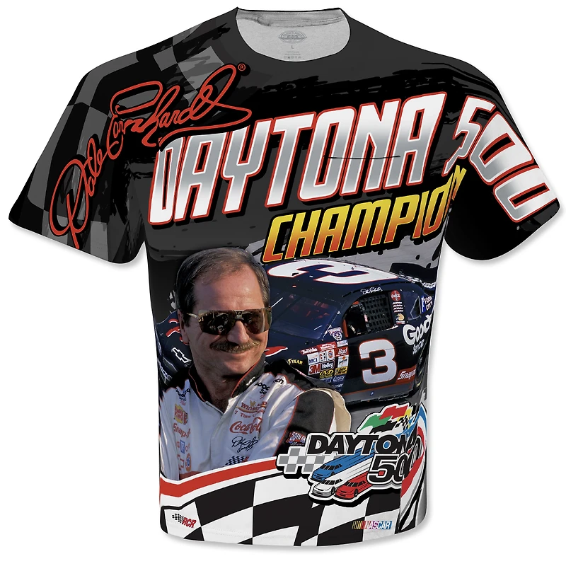 T-shirt d'uniforme sublimé Dale Earnhardt Goodwrench Legend à damier pour homme, blanc/noir