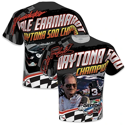 T-shirt Dale Earnhardt Daytona 500 Champion Legends noir pour homme avec drapeau à damier
