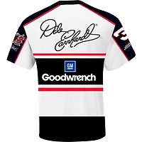 T-shirt d'uniforme sublimé Dale Earnhardt Goodwrench Legend à damier pour homme, blanc/noir