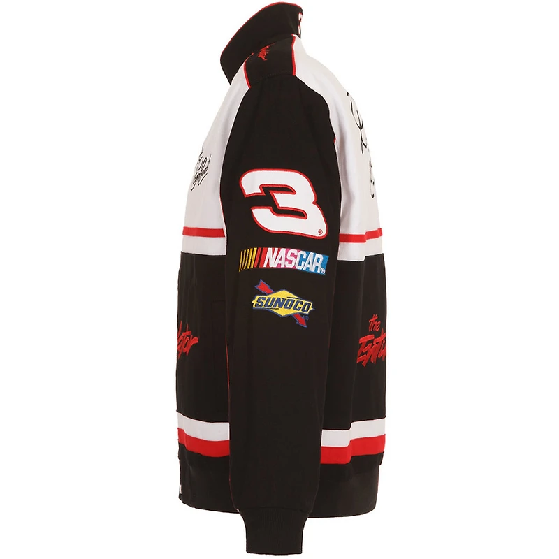 Veste d'uniforme Dale Earnhardt en sergé noir et blanc pour homme, modèle JH Design, fermeture à boutons-pression.