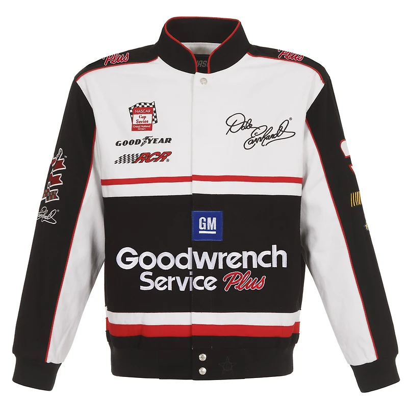 Men's JH Design White/Black Dale Earnhardt Goodwrench Twill Uniform Full-Snap Jacket