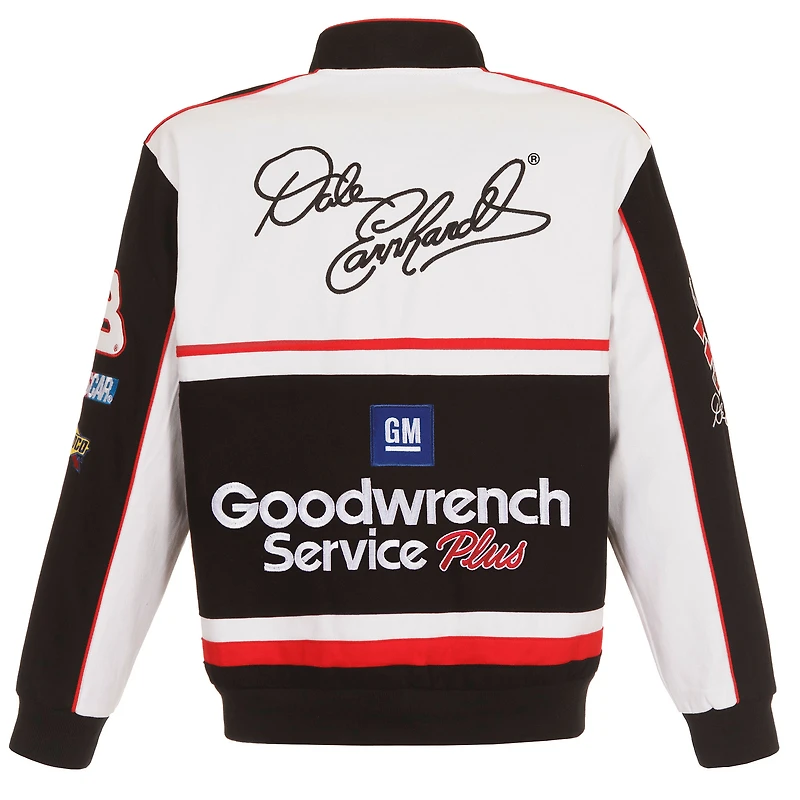 Men's JH Design White/Black Dale Earnhardt Goodwrench Twill Uniform Full-Snap Jacket
