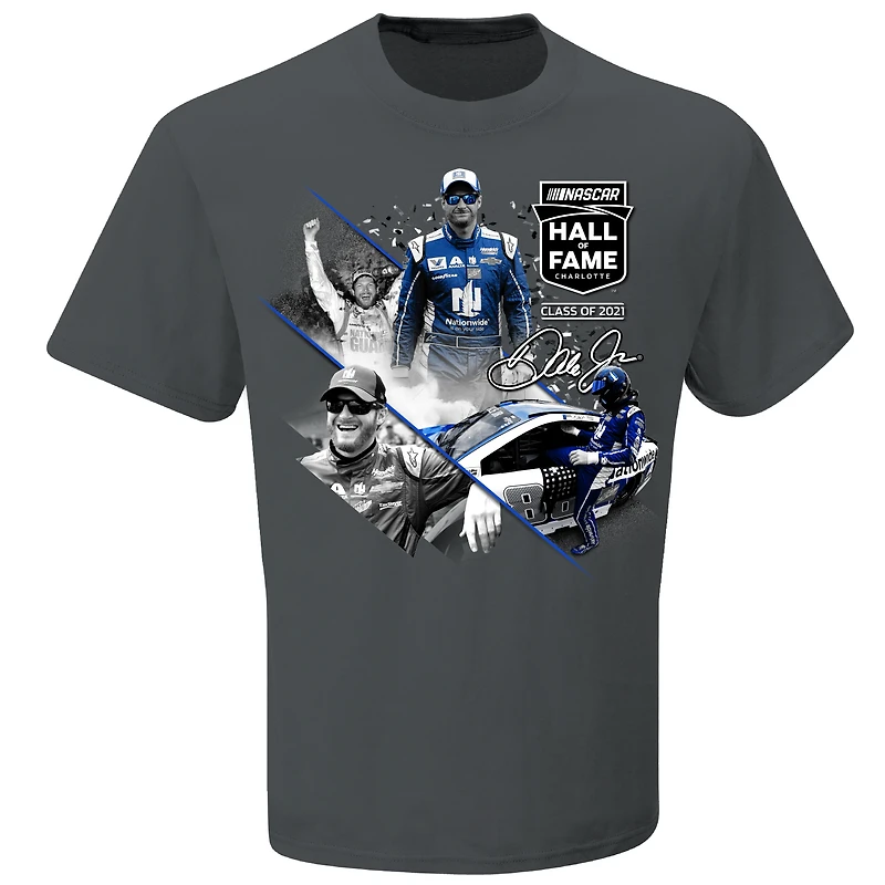 Vêtements officiels de l'équipe JR Motorsports pour homme Charcoal Dale Earnhardt Jr. NASCAR Hall of Fame Class 2021 Graphic 2-Spot T-Shirt