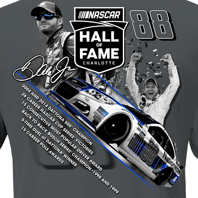 Men's JR Motorsports Official Team Apparel Charcoal Dale Earnhardt Jr. NASCAR Hall of Fame Class 2021 Graphic 2-Spot T-Shirt