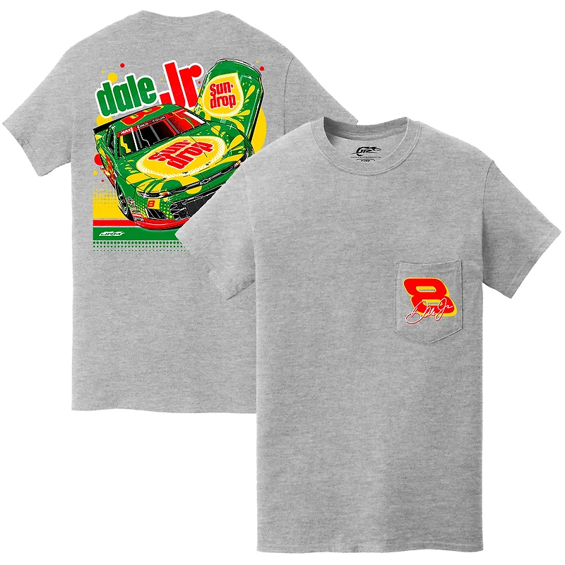 T-shirt officiel de l'équipe JR Motorsports pour homme, gris chiné, Dale Earnhardt Jr. Sun Drop #8 Camaro Pocket