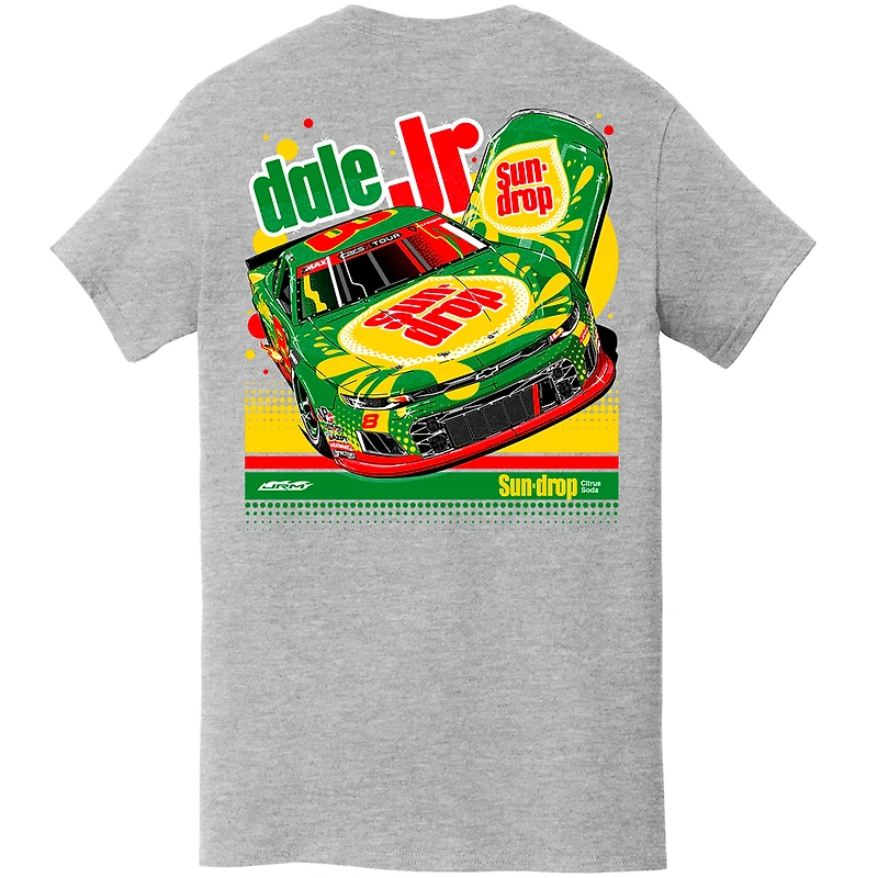 T-shirt officiel de l'équipe JR Motorsports pour homme, gris chiné, Dale Earnhardt Jr. Sun Drop #8 Camaro Pocket