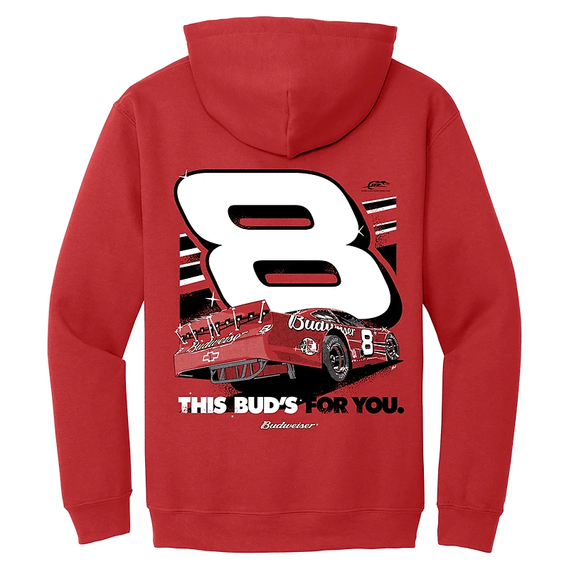 Sweat à capuche officiel de l'équipe JR Motorsports pour homme avec motif voiture Budweiser Dale Earnhardt Jr. rouge