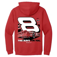 Sweat à capuche officiel de l'équipe JR Motorsports pour homme avec motif voiture Budweiser Dale Earnhardt Jr. rouge