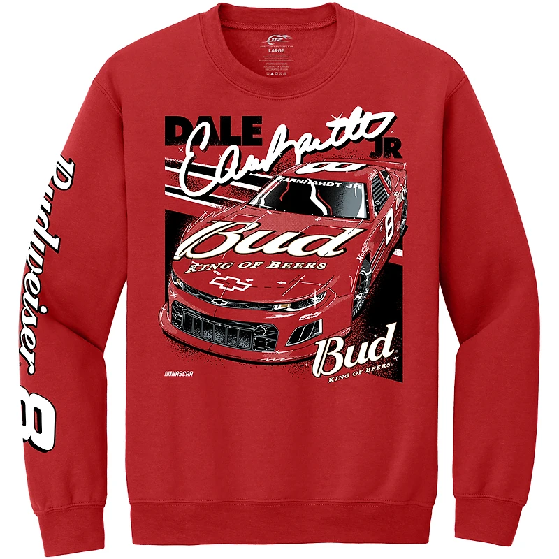Sweat-shirt officiel de l'équipe JR Motorsports pour homme avec imprimé voiture Budweiser Dale Earnhardt Jr. rouge