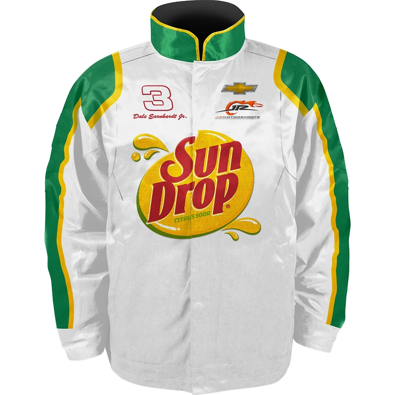 Men's JR Motorsports Official Team Apparel White/Green Dale Earnhardt Jr. Sun Drop Nylon Uniform Full-Snap Jacket