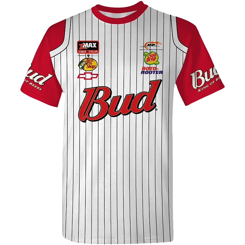 T-shirt officiel de l'équipe JR Motorsports pour homme, blanc, motif Dale Earnhardt Jr. Budweiser, uniforme baseball