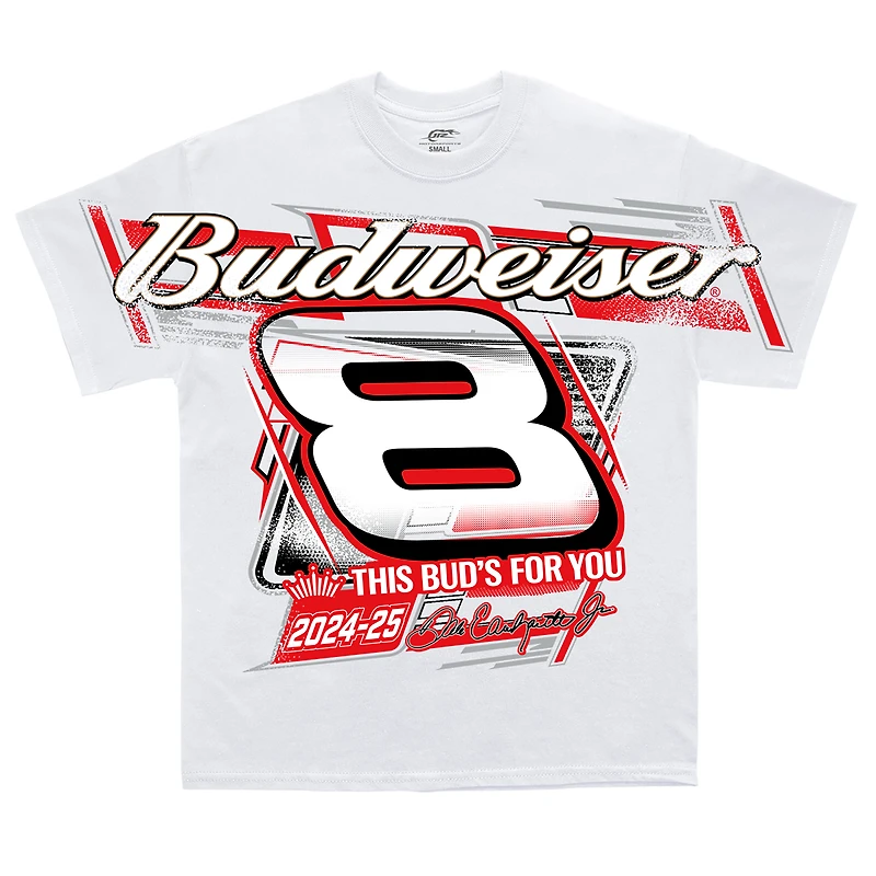 Men's JR Motorsports Official Team Apparel White Dale Earnhardt Jr. Budweiser Tonal Print T-Shirt
