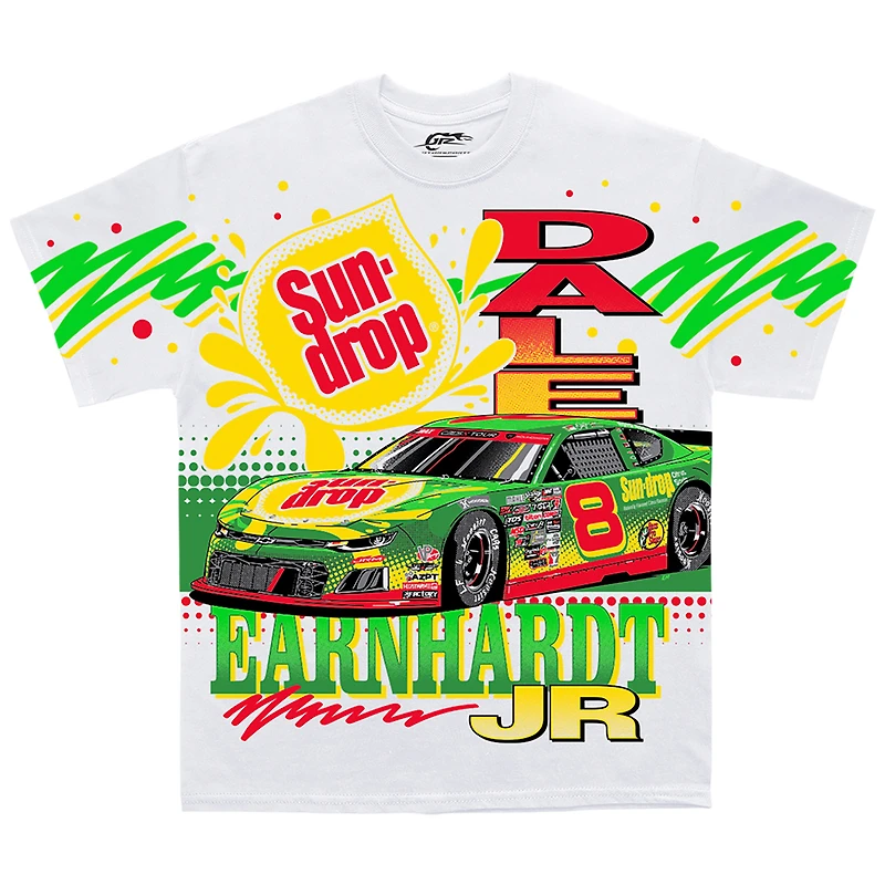 Men's JR Motorsports Official Team Apparel  White Dale Earnhardt Jr. Sun Drop Total Print T-Shirt