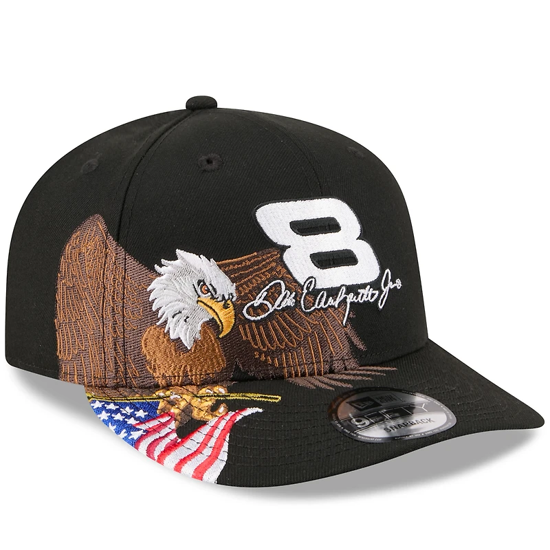 Casquette snapback New Era noire pour homme, modèle Dale Earnhardt Jr., aigle et drapeau patriotiques, forme A-Frame 9FIFTY.