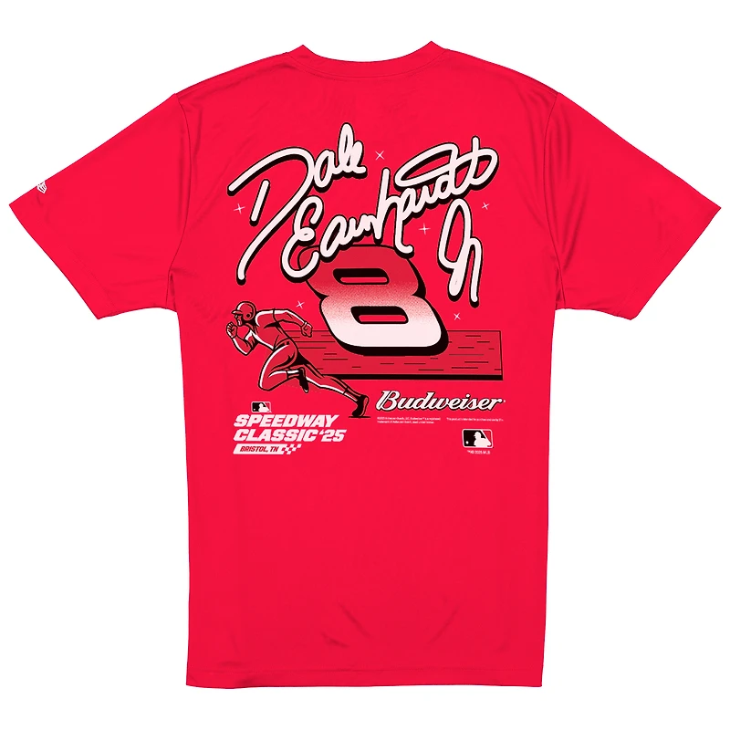 Men's New Era Red Dale Earnhardt Jr. Budweiser x MLB 2025 Speedway Classic Car T-Shirt