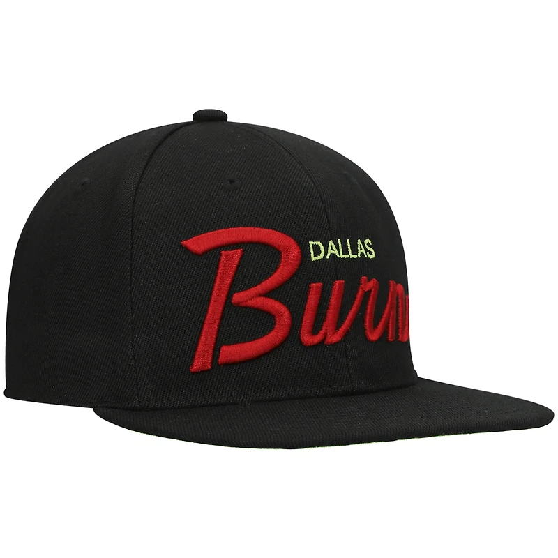 Men's Mitchell & Ness Black/Green Dallas Burn Historic Logo Since '96 Foundation Script Snapback Hat