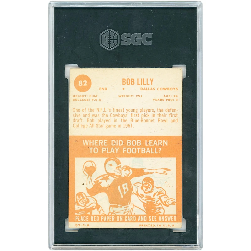 Bob Lilly Dallas Cowboys 1963 Topps #82 SGC Authenticated 4 Rookie Card