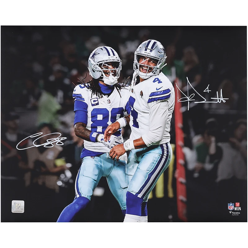 CeeDee Lamb & Dak Prescott Dallas Cowboys Autographed 16" x 20" Celebration Photograph