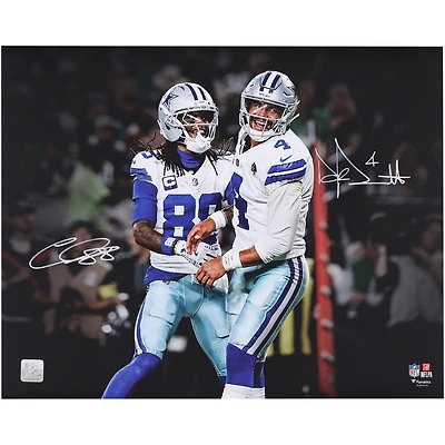 CeeDee Lamb & Dak Prescott Dallas Cowboys Autographed 16" x 20" Celebration Photograph