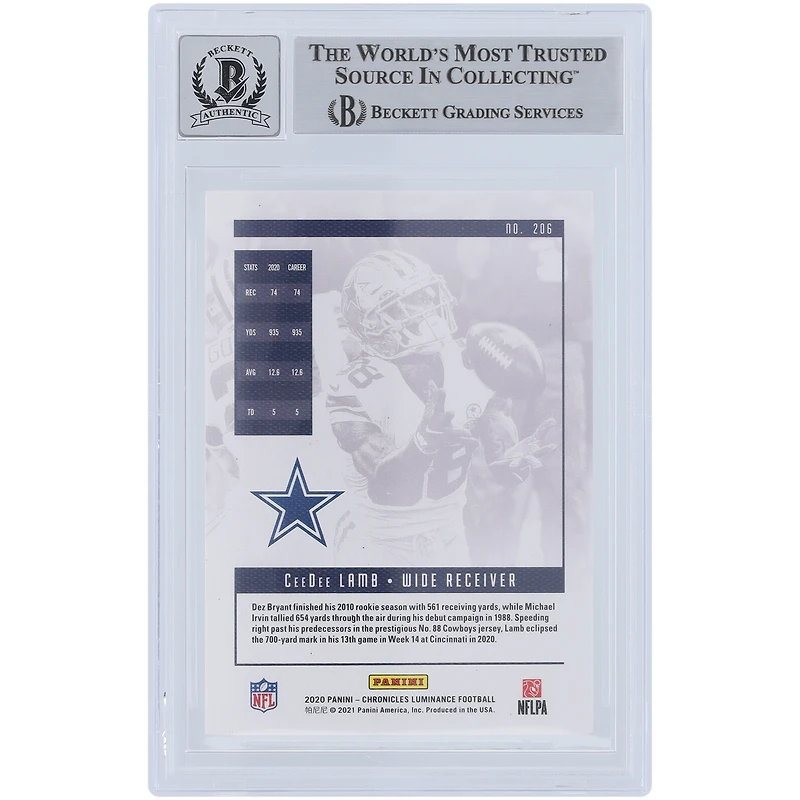 CeeDee Lamb Dallas Cowboys Autographed 2020 Panini Chronicles Luminance #206 Beckett Fanatics Witnessed Authenticated 9/10 Rookie Card