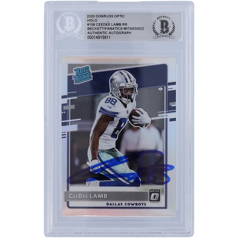 Carte de recrue authentifiée autographiée par CeeDee Lamb Dallas Cowboys 2020 Panini Donruss Optic Rated Rookie Holo #156 Beckett Fanatics