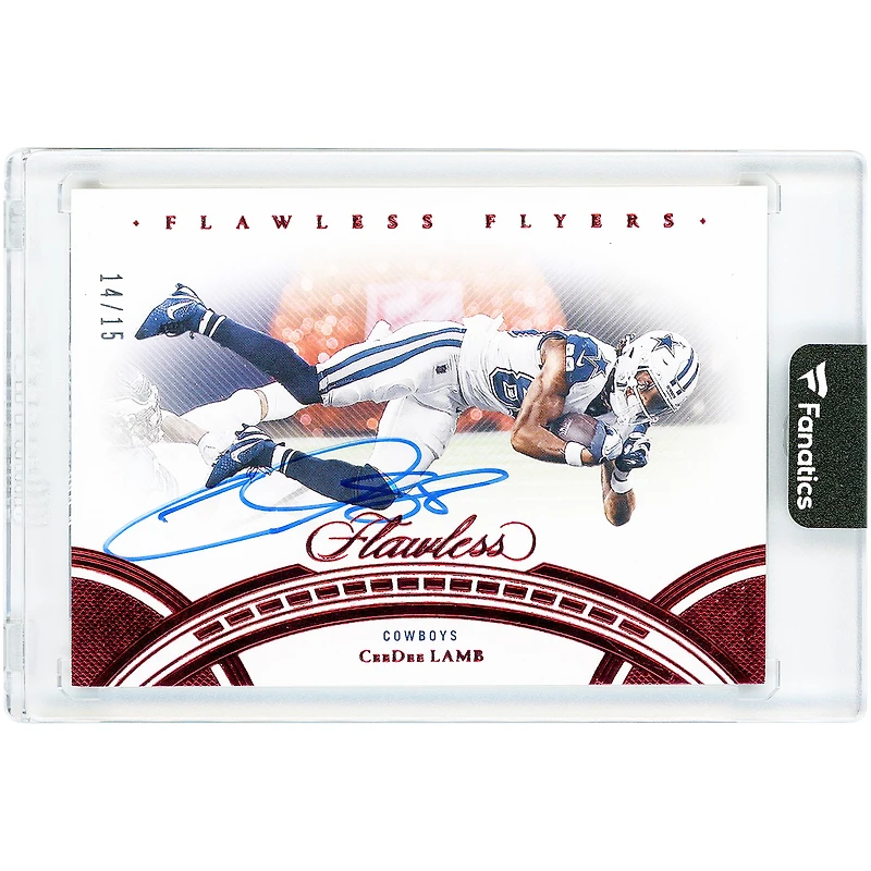 Carte autographiée par CeeDee Lamb des Dallas Cowboys, collection Panini Flawless Flyers Ruby 2023 #FF-CDL #14/15