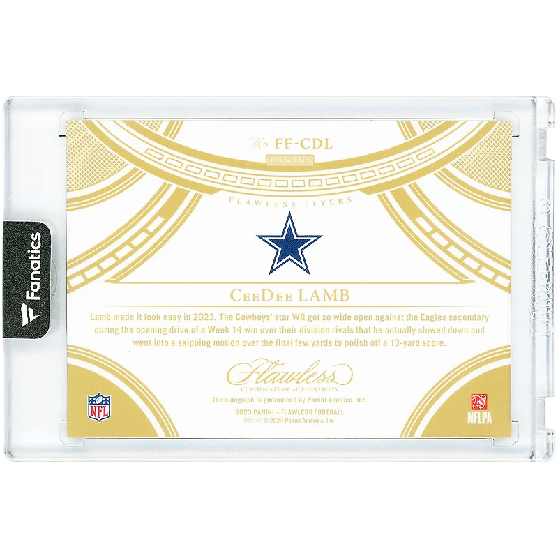 Carte autographiée par CeeDee Lamb (Dallas Cowboys) - Panini Flawless Flyers Sapphire 2023 #FF-CDL #2/10