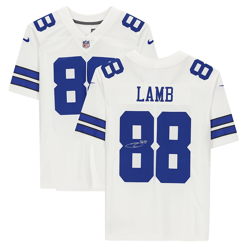 Maillot Nike blanc dédicacé par CeeDee Lamb des Cowboys de Dallas