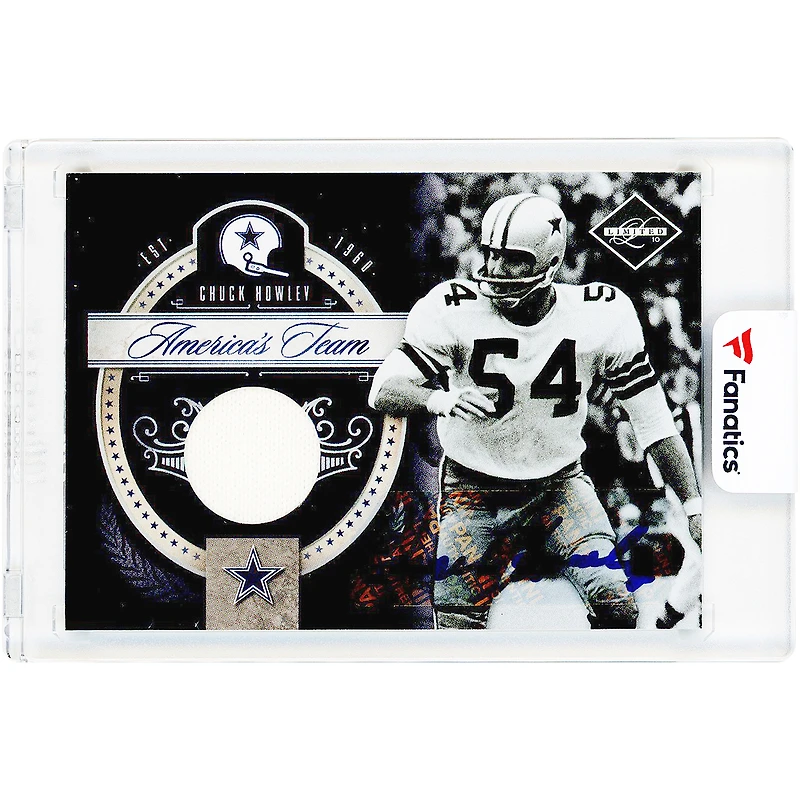 Carte autographiée de Chuck Howley (Dallas Cowboys) Panini Limited 2010 America's Team Threads Relic n° 4, n° 21/25