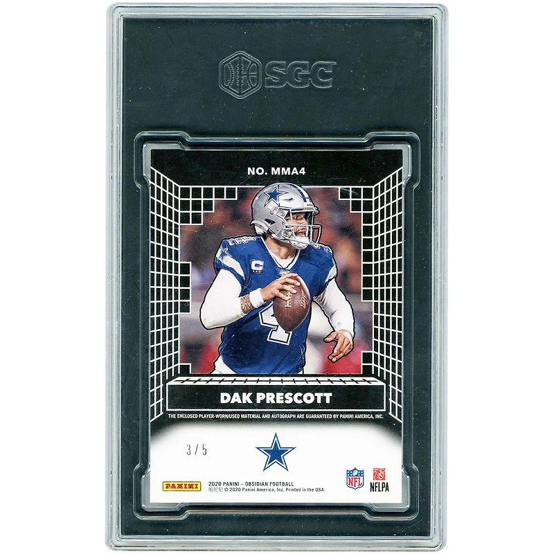 Dak Prescott Dallas Cowboys Autographed 2020 Panini Obsidian Electric Etch Yellow Matrix Material Dual-Color Relic #MMA4 #3/5 SGC Authenticated 10/10 Card